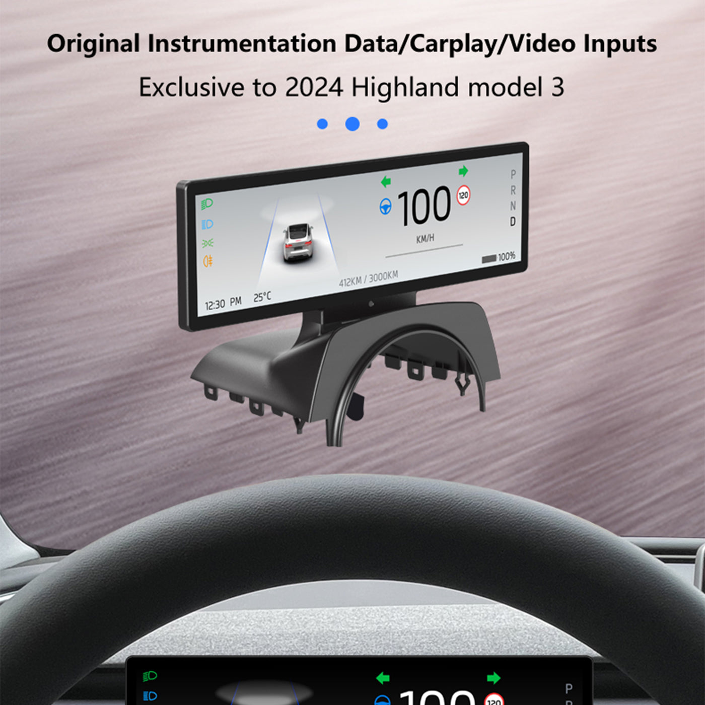 TAPTES® CarPlay Dashboard Heads-Up Touch Display Upgrade T13 8.8-inch for 2024 Tesla Model 3 Highland