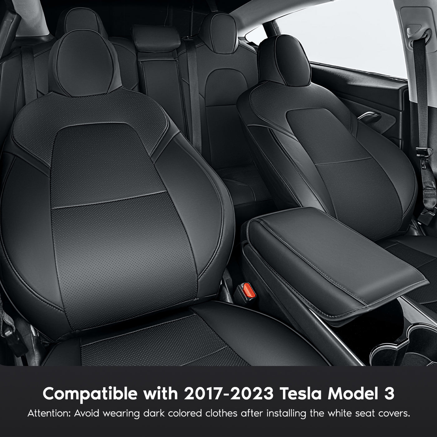 TAPTES® Tesla Model 3 2017 2018 2019 2020 2021 2022 2023,Full Set Custom Car Black Leather Seat Cover Accessories,Front and Back Seat Protector