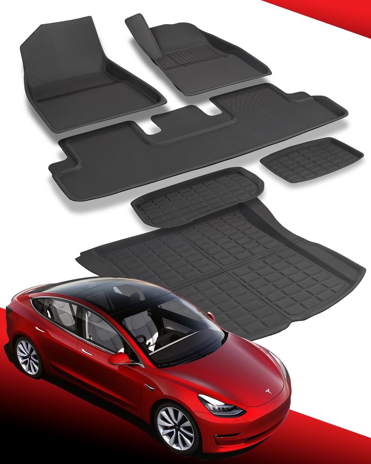 TAPTES All-Weather Floor Mats for RHD Tesla Model 3 Highland, Full Set 6 Pcs RHD Floor Mats And Cargo Mats for 2024 2025 Model 3, Floor Liners And Cargo Mats for 2024 2025 2026 Tesla Model 3