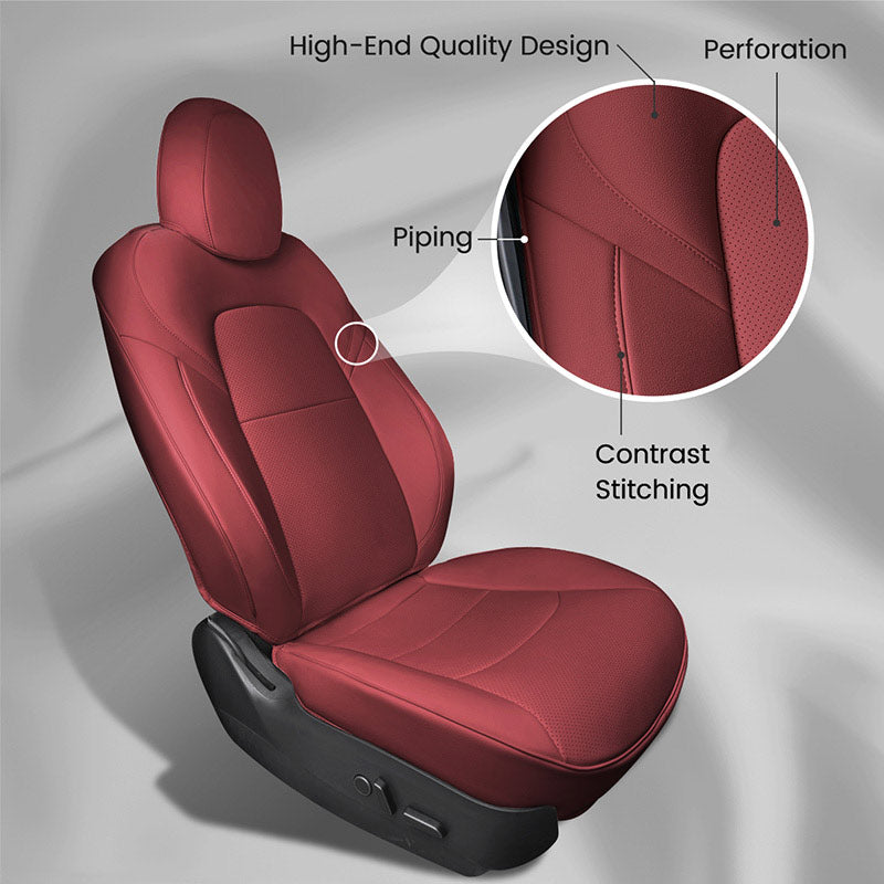 TAPTES® Red Wine Seat Covers for Tesla Model Y 2024 2023-2020, Red Wine Leather Seat Protectors for 5 Seat Tesla Model Y