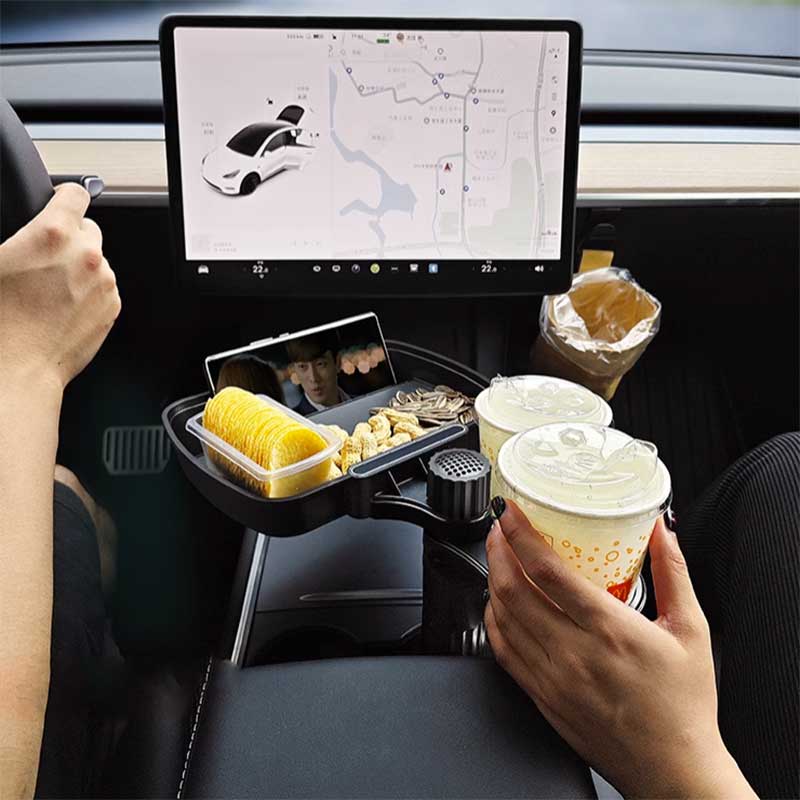 TAPTES® Center Console Tray Storage Dining Table with Cup Holder for Model Y Model 3