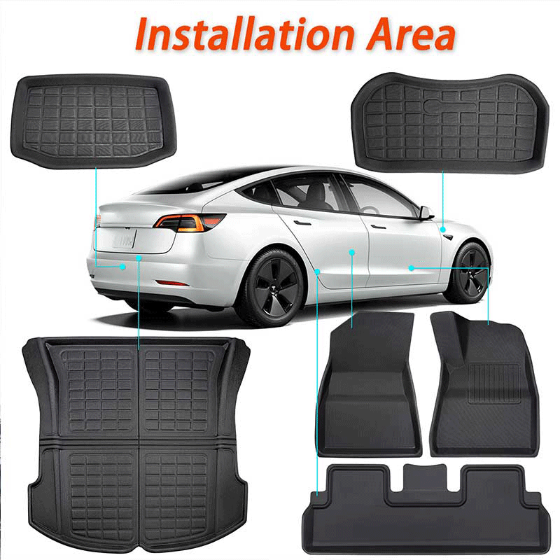 TAPTES Floor Mats for Right-Hand Drive for Tesla Model 3 2021-2023, for Rear & Front Trunk Mats, Set of 6