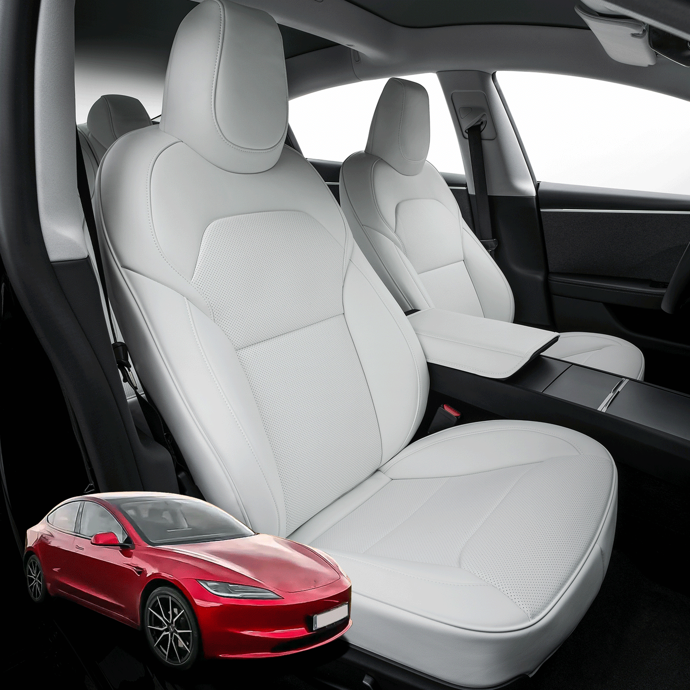 TAPTES® White Seat Covers for 2024 Tesla Model 3 Highland , Seat Protectors Full Set for Tesla Model 3 Highland