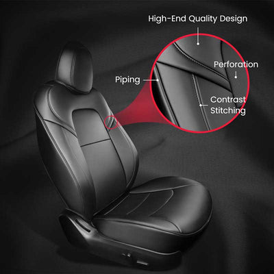 TAPTES® Black Front Seat Covers for Tesla Model 3 Model Y Front Seats, Litchi Vegan Leather Front Seat Covers for Model 3  Model Y