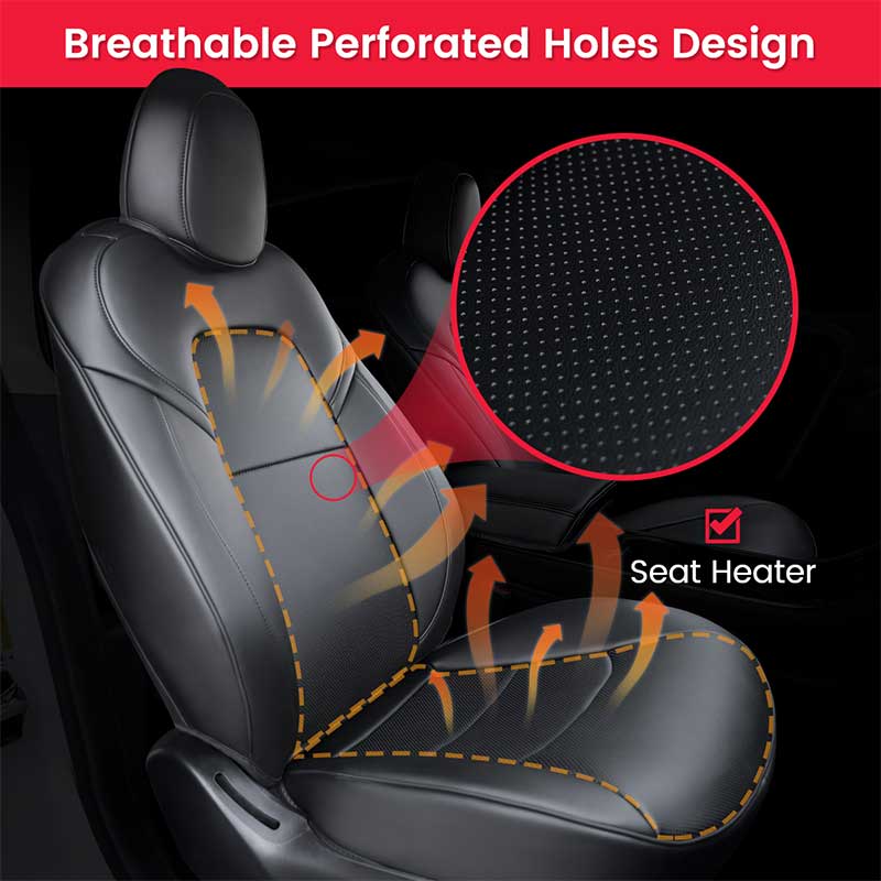 TAPTES® Black Front Seat Covers for Tesla Model 3 Model Y Front Seats, Litchi Vegan Leather Front Seat Covers for Model 3  Model Y