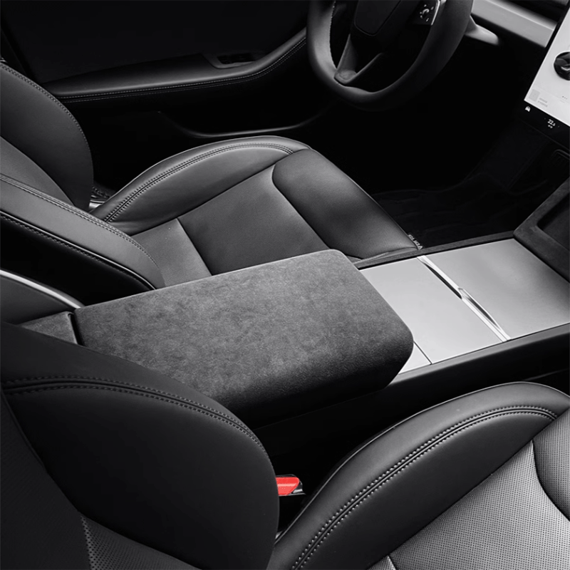 TAPTES® Alcantara Center Console Armrest Cover in Carbon Black Color for Tesla Model 3 Highland 2024