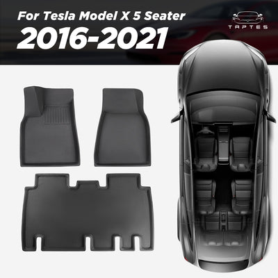 TAPTES® Floor Mats for Tesla Model X 5-Seater 2016-2021, All-Weather XPE Floor Mats for Model X 5-Seater 2016-2021, 3PCS Set