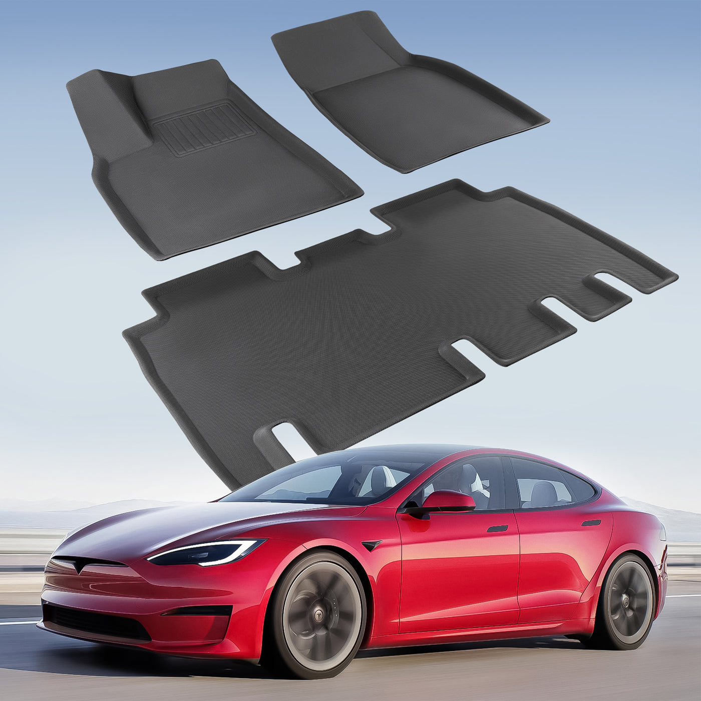 TAPTES® Floor Mats for Tesla Model X 5-Seater 2016-2021, All-Weather XPE Floor Mats for Model X 5-Seater 2016-2021, 3PCS Set