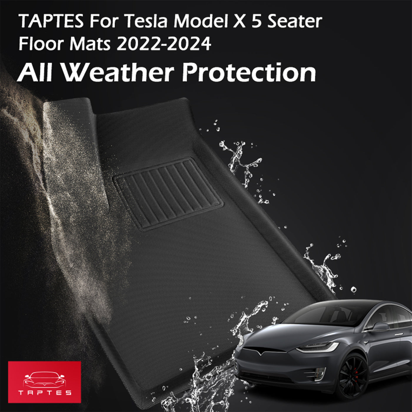 TAPTES® Floor Mats for Tesla Model X 5-Seater 2022-2025, All-Weather XPE Floor Mats for Model X 5-Seater 2022-2025, 3PCS Set