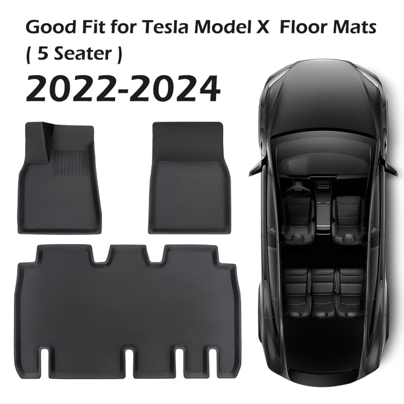 TAPTES® Floor Mats for Tesla Model X 5-Seater 2022-2025, All-Weather XPE Floor Mats for Model X 5-Seater 2022-2025, 3PCS Set