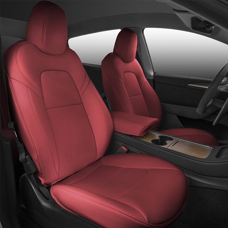 TAPTES® Red Wine Seat Covers for Tesla Model Y 2024 2023-2020, Red Wine Leather Seat Protectors for 5 Seat Tesla Model Y