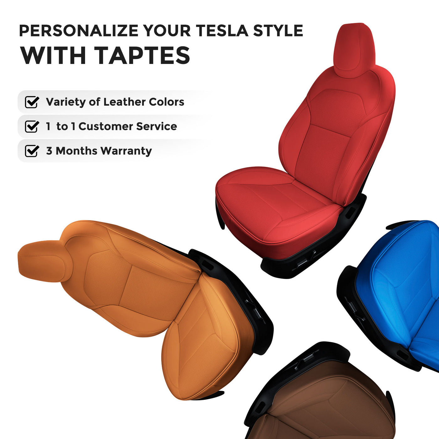 TAPTES® Custom Leather Seat Covers for 2025 2026 Tesla Model Y Juniper, Full Set Seat Covers for Tesla Model Y Juniper