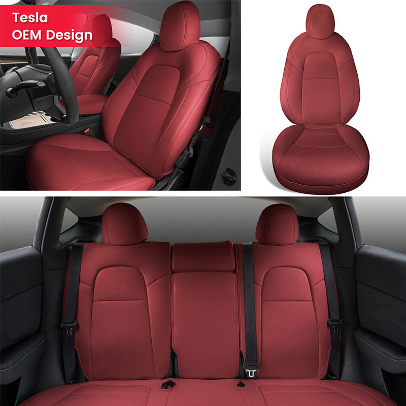 TAPTES® Red Wine Seat Covers for Tesla Model Y 2024 2023-2020, Red Wine Leather Seat Protectors for 5 Seat Tesla Model Y