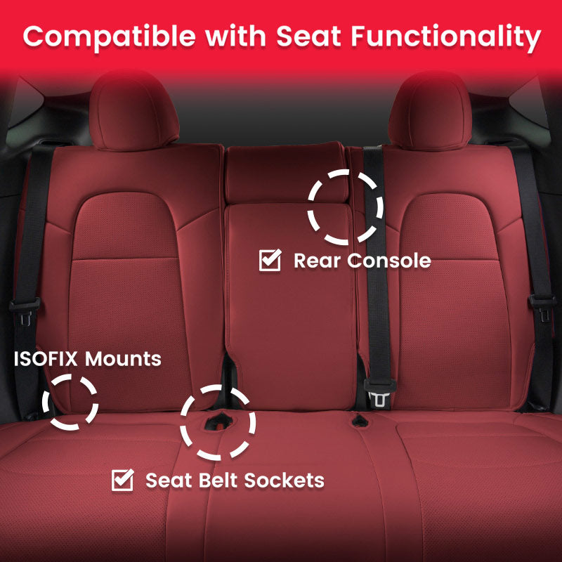 TAPTES® Red Wine Seat Covers for Tesla Model Y 2024 2023-2020, Red Wine Leather Seat Protectors for 5 Seat Tesla Model Y