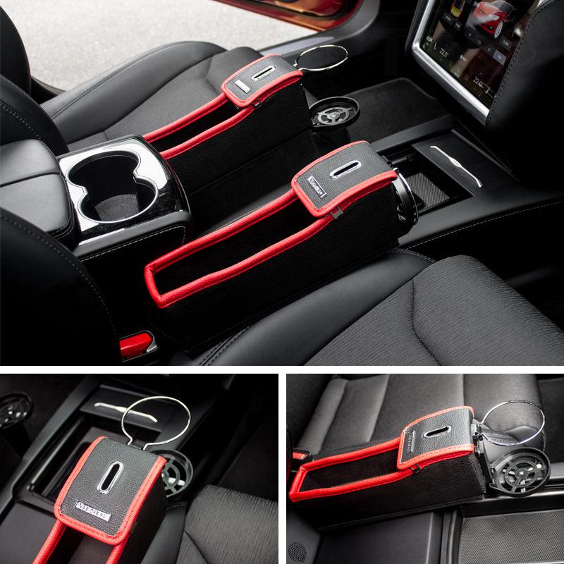 Console Side Pocket Seat Organizer with Coin & Foldable Cup Holder for Tesla Model X - TAPTES