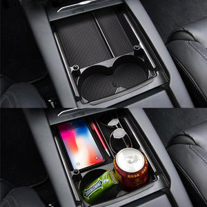 Center Console Organizer Storage Box with Cup Holder for Model S - TAPTES